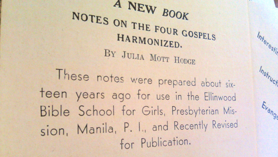 Harmonizing the Gospels, Julia Mott Hodge 1935